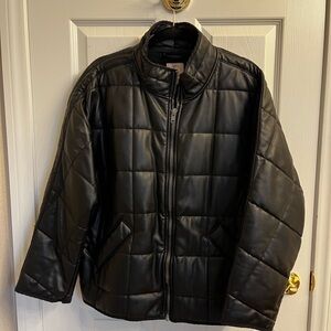 Women's Vegan Faux Leather Black Quilted Jacket